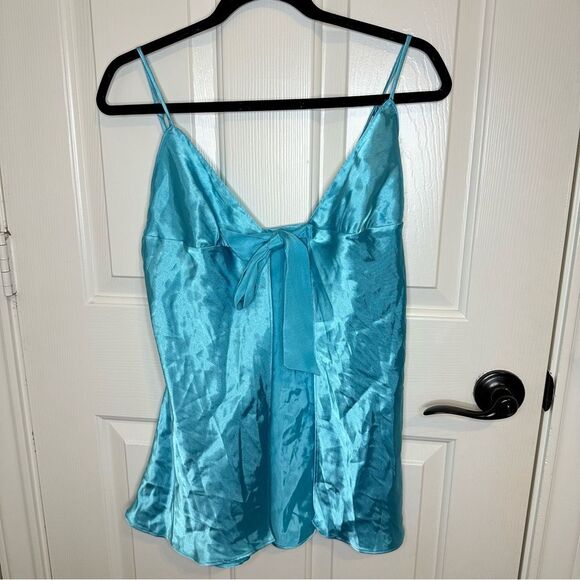 Y2K Victoria’s Secret Blue Tie Front Teddy Lingerie Cami Slip Top Sz M Feminine - Picture 1 of 6